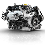 Renault three-cylinder turbocharged engine titled at an angle of 49°
