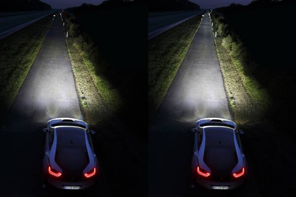 Gauche : Feux de route à LED, Droite : Feux de route Laser