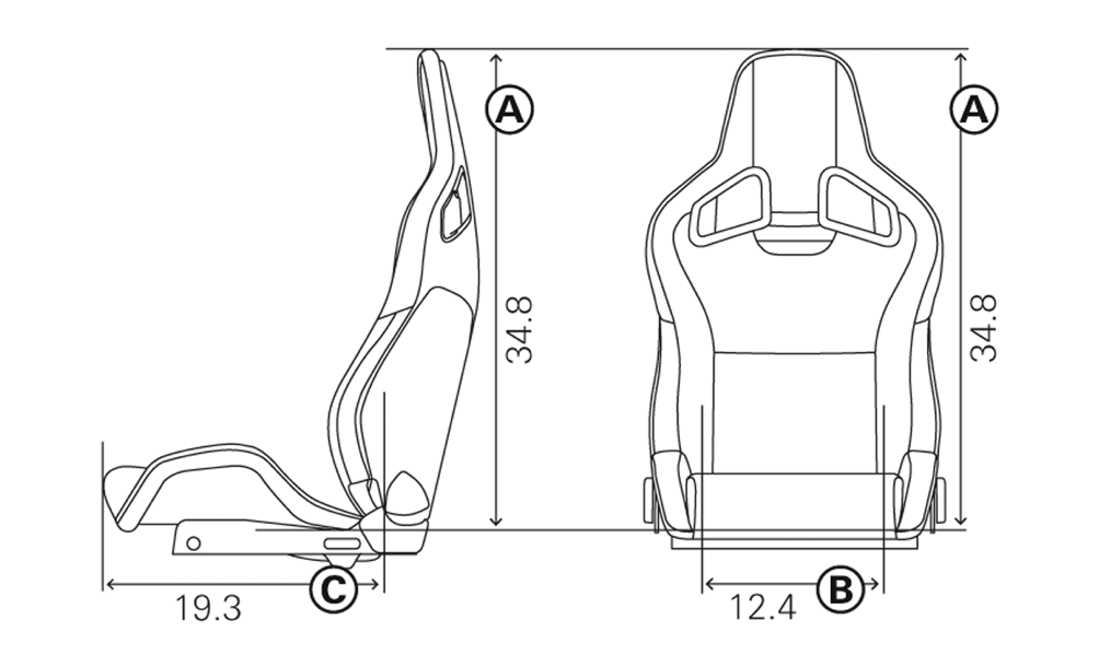 recarco sportster gt racing seat diagram to show dimensions